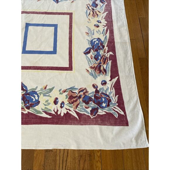 Vintage Floral Tablecloth Iris Pedigree By Thomaston Mills MCM Cotton 1960s - Picture 4 of 11